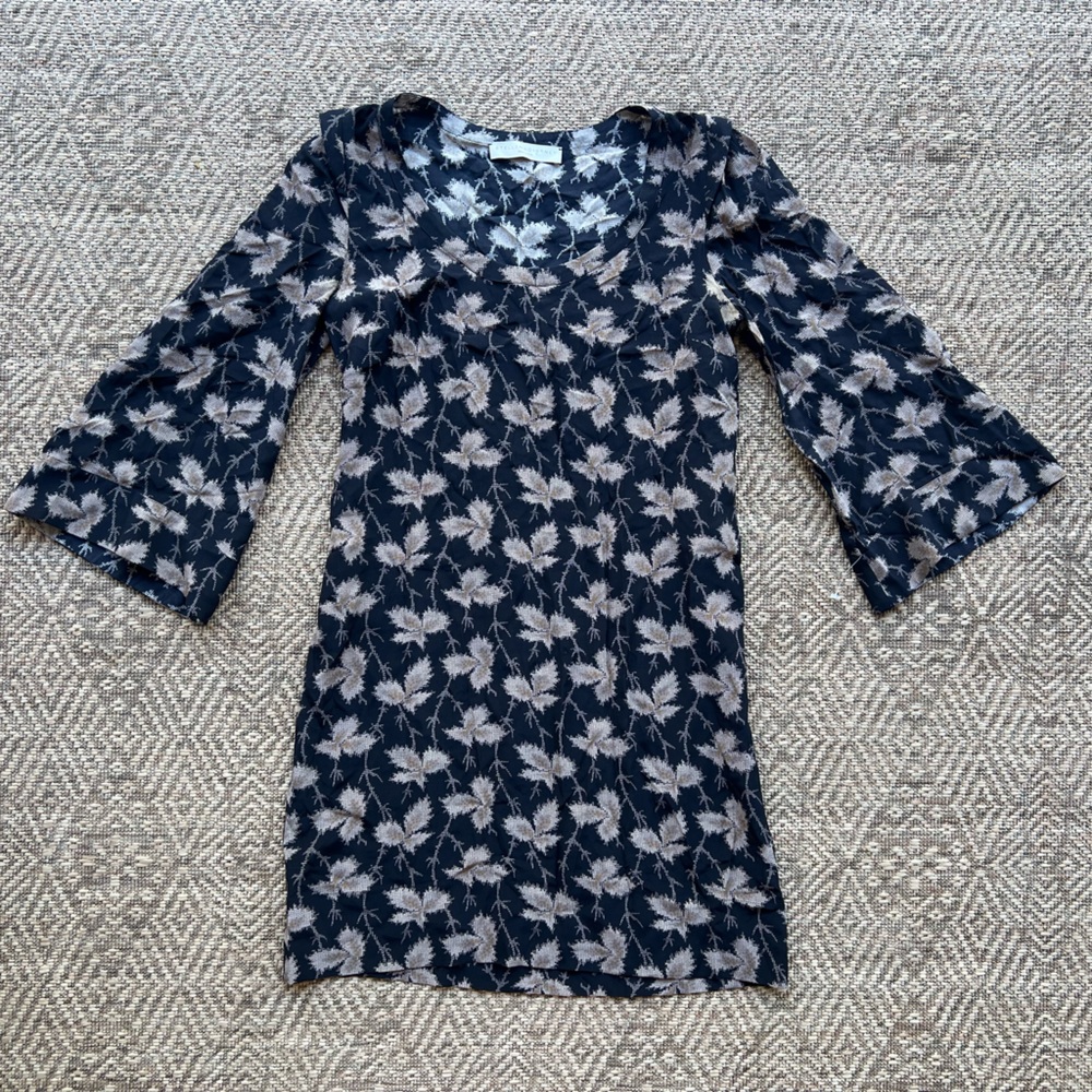 Stella McCartney‎ Silk Leaf Print Shift Shirt Dress Bell Sleeves Mini Size 36